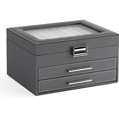 Meerveil Scatola per Gioielli, Piccola Portagioie a 3 Piani, Vetro Goffrato, Piastra per Collane, Vetrina Superiore, Scomparti Multipli, Adatta per Orecchini, Bracciali, Pelle PU, Grigio Meerveil Scatola per Gioielli, Piccola Portagioie a 3 Piani, Vetro Goffrato, Piastra per Collane, Vetrina Superiore, Scomparti Multipli, Adatta per Orecchini, Bracciali, Pelle PU, Grigio