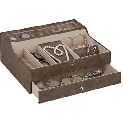 Relaxdays Portagioie, Organizer per Gioielli, Portabijoux con Cassetto, Similpelle, da Comò, HLP: 13x34x31 cm, Marrone Relaxdays Portagioie, Organizer per Gioielli, Portabijoux con Cassetto, Similpelle, da Comò, HLP: 13x34x31 cm, Marrone
