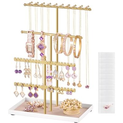 SONGMICS Portagioie, Porta Collane e Orecchini, Struttura in Metallo, Vassoio in Velluto, Espositore per Collane Bracciali Orecchini Anelli, Idea regalo, Oro Pallido JJS036AB01 SONGMICS Portagioie, Porta Collane e Orecchini, Struttura in Metallo, Vassoio in Velluto, Espositore per Collane Bracciali Orecchini Anelli, Idea regalo, Oro Pallido JJS036AB01