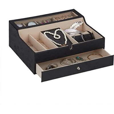 Relaxdays Portagioie, Organizer per Gioielli, Portabijoux con Cassetto, Similpelle, da Scrivania, HLP 13x34x31 cm, Nero Relaxdays Portagioie, Organizer per Gioielli, Portabijoux con Cassetto, Similpelle, da Scrivania, HLP 13x34x31 cm, Nero