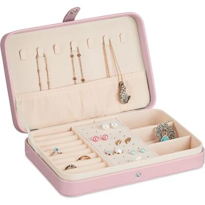 Relaxdays Valigetta Portagioie, Cofanetto Porta Gioielli da Viaggio, Organizer Anelli e Collane, 4,5x21x14,5 cm, Rosa Relaxdays Valigetta Portagioie, Cofanetto Porta Gioielli da Viaggio, Organizer Anelli e Collane, 4,5x21x14,5 cm, Rosa