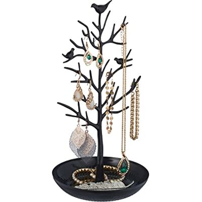 Relaxdays Portagioie, Stand Portagioielli, Forma d'Albero, in Metallo, HxLxP: 30x16x15 cm, Organizer per Bijoux, Nero Relaxdays Portagioie, Stand Portagioielli, Forma d'Albero, in Metallo, HxLxP: 30x16x15 cm, Organizer per Bijoux, Nero