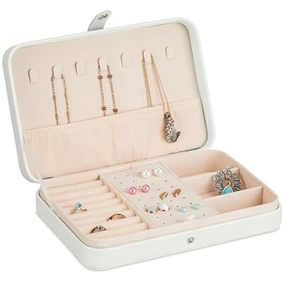Relaxdays Valigetta Portagioie, Cofanetto Porta Gioielli da Viaggio, Organizer Anelli e Collane, 4,5x21x14,5 cm, Bianco Relaxdays Valigetta Portagioie, Cofanetto Porta Gioielli da Viaggio, Organizer Anelli e Collane, 4,5x21x14,5 cm, Bianco