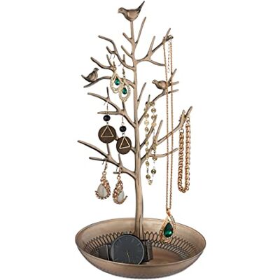 Relaxdays Portagioie, Stand Portagioielli, Forma d'Albero, in Metallo, HxLxP: 30x16x15 cm, Organizer per Bijoux, Dorato Relaxdays Portagioie, Stand Portagioielli, Forma d'Albero, in Metallo, HxLxP: 30x16x15 cm, Organizer per Bijoux, Dorato