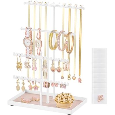 SONGMICS Portagioie, Porta Collane e Orecchini, Struttura in Metallo, Vassoio in Velluto, Espositore per Collane Bracciali Orecchini Anelli, Idea regalo, Bianco Opaco JJS036WG03 SONGMICS Portagioie, Porta Collane e Orecchini, Struttura in Metallo, Vassoio in Velluto, Espositore per Collane Bracciali Orecchini Anelli, Idea regalo, Bianco Opaco JJS036WG03