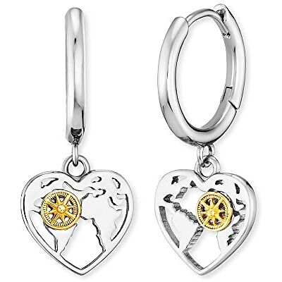 Engelsrufer Orecchini da donna Aloha in argento sterling con mappa del mondo e rosa dei venti bicolore – senza nichel, 14 mm, Argento sterling, Nessuna pietra preziosa Engelsrufer Orecchini da donna Aloha in argento sterling con mappa del mondo e rosa dei venti bicolore – senza nichel, 14 mm, Argento sterling, Nessuna pietra preziosa