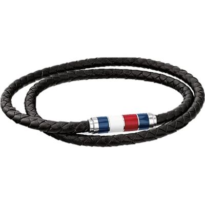 Tommy Hilfiger Jewelry Braccialetto da Uomo con Pelle Intrecciata Nera a Doppio Giro , Black Tommy Hilfiger Jewelry Braccialetto da Uomo con Pelle Intrecciata Nera a Doppio Giro , Black