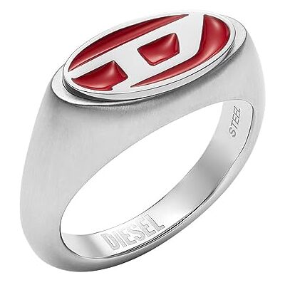 Diesel Anello da uomo, acciaio inossidabile smaltato rosso, DX1444040, Argento (Silver), 9 Diesel Anello da uomo, acciaio inossidabile smaltato rosso, DX1444040, Argento (Silver), 9