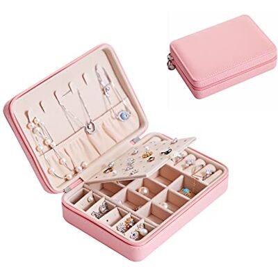 Juliyeh Portagioie diversità in pelle PU, piccolo portagioie da viaggio, organizer per anelli, collane, orecchini, copricapo (scatola portagioie rosa multifunzionale) Juliyeh Portagioie diversità in pelle PU, piccolo portagioie da viaggio, organizer per anelli, collane, orecchini, copricapo (scatola portagioie rosa multifunzionale)