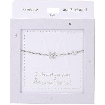 Depesche Bracciale in argento con ciondolo "M" e cuore, lunghezza variabile, regalo per amici e parenti Depesche Bracciale in argento con ciondolo "M" e cuore, lunghezza variabile, regalo per amici e parenti