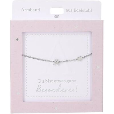 Depesche Bracciale in argento con ciondolo "A" e cuore, lunghezza variabile, regalo per amici e parenti Depesche Bracciale in argento con ciondolo "A" e cuore, lunghezza variabile, regalo per amici e parenti