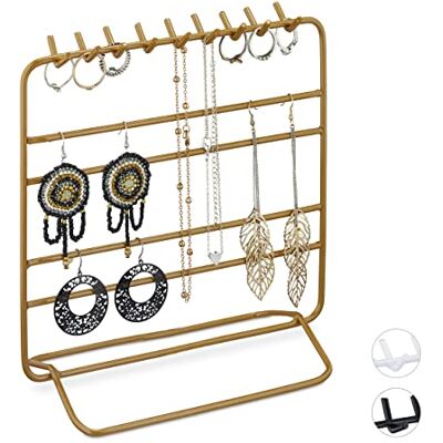 Relaxdays Portagioie, per Collane, Orecchini, Bracciali, Organizer per Gioielli, Stand, HxLxP: 21 x 20 x 10 cm, Dorato Relaxdays Portagioie, per Collane, Orecchini, Bracciali, Organizer per Gioielli, Stand, HxLxP: 21 x 20 x 10 cm, Dorato