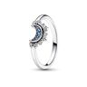 PANDORA Moments Celestial Sparkling moon sterling silver ring with night blue crystal and clear cubic zirconia, 50