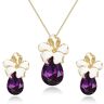 Clearine Cristalli austriaci Orchidea Goccia Ametista Colore Strass Collana Orecchini Set Gioielli Fiore Eleganti per Donne Oro-fondo