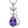 Friggem Collana Pietra natale Febbraio, Ciondolo Gatto pietra di compleanno in Argento Sterling 925 e Collana Donna Ciondolo Regali per mamme ragazze signore amanti mogli