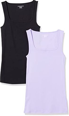 Amazon Essentials Canottiera con Scollo Quadrato vestibilità Aderente Donna, Pacco da 2, Nero/Lavanda, XS