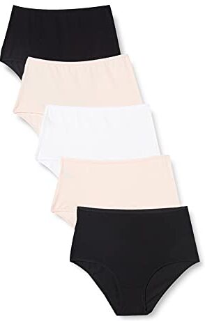 Iris & Lilly Intimo a Vita Alta in Cotone Donna, Pacco da 5, Bianco/Nero/Rosa Pallido, 42