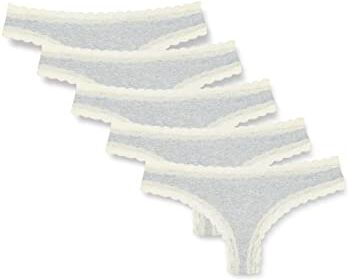 Iris & Lilly Intimo Perizoma in Cotone e Pizzo Donna, Pacco da 5, Grigio Puntinato, 50