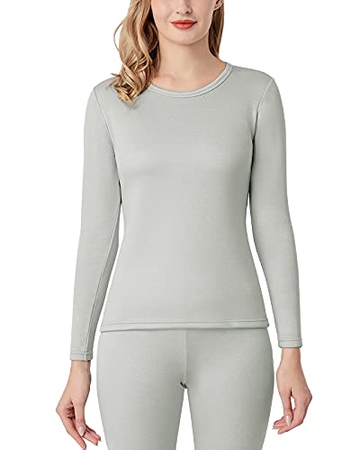 LAPASA Pacco da 2 o 1 Maglia Termica Donna Manica Lunga Fodera in Micro Pile Pigiama Abbigliamento Intimo Canottiera Calda Elastica Traspirante Sportiva Grigio Chiaro (Extra-Caldo) XL