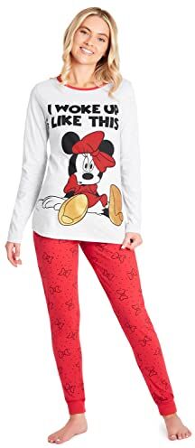 Disney Pigiama Donna Pigiama Stitch Pigiami Donna Cotone S-2XL Stitch Gadget Regalo (Grigio/Rosso Minnie, S)