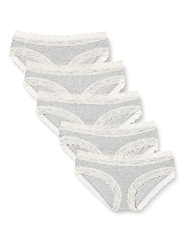 Iris & Lilly Intimo Hipster in Cotone e Pizzo Donna, Pacco da 5, Grigio Puntinato, 40