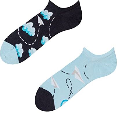 Dedoles Calzini Unisex Donna Uomo & Bambini Calze Cotone con tanti Design divertenti sinistra destra diversi, colore: Blu, disegno: Aerei di carta e nuvole (sneaker), taglia: 35-38