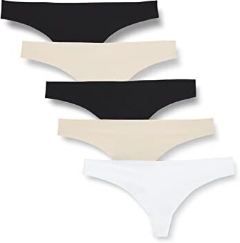 Iris & Lilly Intimo Tanga Senza Cuciture Donna, Pacco da 5, Bianco/Nero/Sabbia, 46