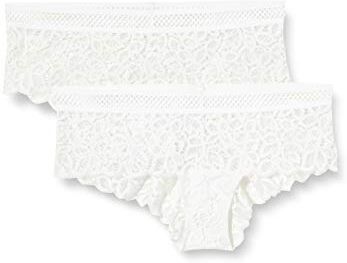 Iris & Lilly Slip Cheeky Hipster con Finiture in Pizzo Donna, Pacco da 2, Bianco, 44