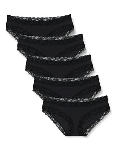 Iris & Lilly Intimo Hipster in Cotone e Pizzo Donna, Pacco da 5, Nero, 50