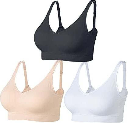 Amazingjoys Reggiseni Senza Ferretto Cuciture per Le Donne Senza Fili con Cuscinetti Rimovibili Confezione da 3,Nero, Bianco, Beige.,XL