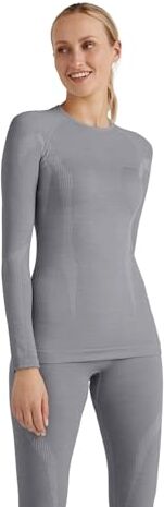 Falke Wool-Tech Round Neck W L/S SH lana filo funzionale asciugatura rapida 1 pezzo, Maglia Donna, Grigio (Grey-Heather 3757), XS