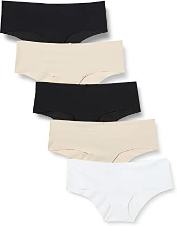 Iris & Lilly Intimo Hipster Invisibile in Microfibra Donna, Pacco da 5, Nero/Sabbia/Bianco, 50