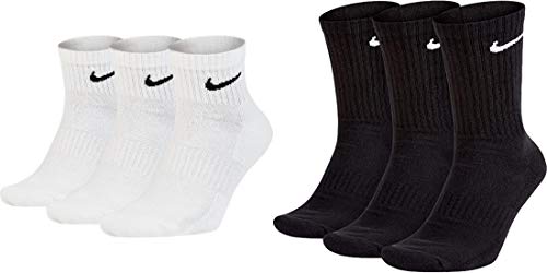 Nike Set di 6 paia di calzini corti e 3 lunghi, colore: Bianco/Nero o misti, colori assortiti bianco nero 38-42