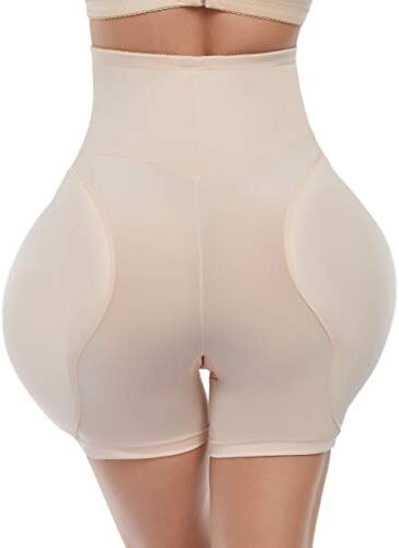 BIMEI 2PS Body Shaper da donna, senza cuciture, con imbottitura all'anca (4XL, beige mini vita alta)