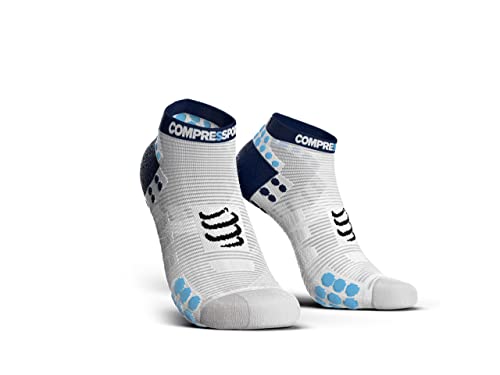 COMPRESSPORT PRO Racing Socks v3.0 Run Low, Calzini da Gara Unisex-Adult, Bianco/Blu, 2 anni