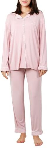 OCCIENTEC Set Pigiama da Donna Set da Pigiama Classico Morbidissimo Pigiama Lungo in Due Pezzi Camicia da Notte con Bottoni Indumenti da Notte Loungewear per Tutte Le Stagioni Rosa, M