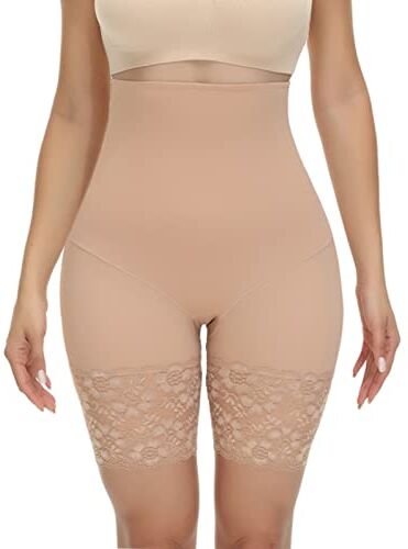 Niwicee Pancera Contenitiva Donna Intimo Modellante Vita Alta Mutande Contenitive Pizzo Shapewear Seamless Pancia Piatta Body Shaper Dimagrante Figura Formante Guaina Modellante da Donna-Beige-L