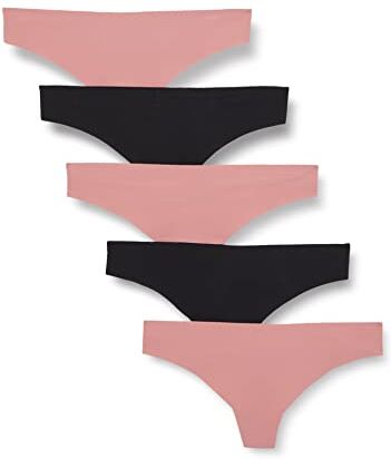 Iris & Lilly Intimo Tanga Senza Cuciture Donna, Pacco da 5, Nero/Rosato Opaco, 50