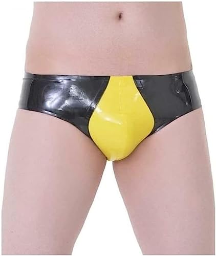 IDOBLO Intimo In Gomma Per Uomo Nero Fatto A Mano In Lattice Con Sacchetto Per Pene Con Rifiniture Gialle,Nero Giallo,XS