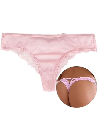 ohyeahlady Perizoma Donna Sexy Hot Mutande di Pizzo Tanga Elasticizzato G-String Thong T Indietro Bikini Mini Perizoma（M-L，Rose）