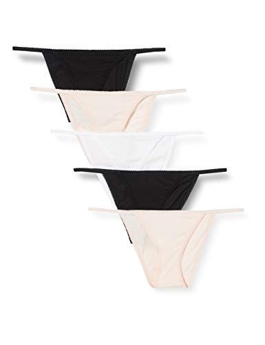 Iris & Lilly Intimo Bikini Tanga in Cotone Donna, Pacco da 5, Bianco/Nero/Rosa Pallido, 46