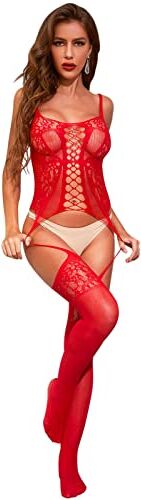 UMIPUBO Lingerie Donna Sexy Intima Pizzo Babydoll Un Pezzi Trasparente Pigiama Camicia da Notte Mesh Backless Indumenti da Notte per Donna(Rosso-D)