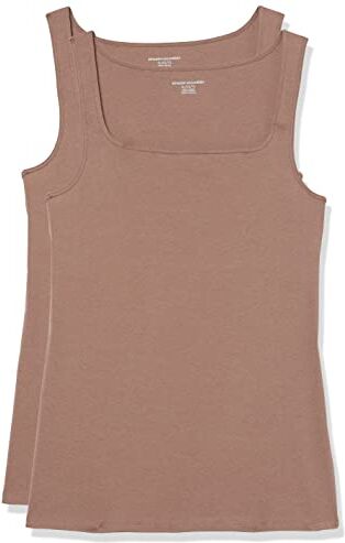 Amazon Essentials Canottiera con Scollo Quadrato vestibilità Aderente Donna, Pacco da 2, Beige Scuro, L