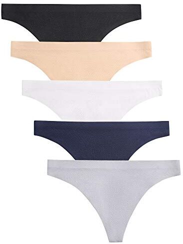 VOENXE Intimo Perizoma Donna Senza Cuciture,Tanga Invisibili Traspirante Ultra-Setoso,String Thong Pacco da 5