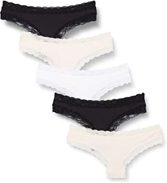 Iris & Lilly Intimo Perizoma in Cotone e Pizzo Donna, Pacco da 5, Nero/Rosa Pallido/Bianco, 44