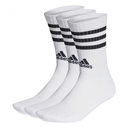 Adidas 3-stripes Cushioned Crew Socks 3 Pairs, Calzini Unisex Bambini e ragazzi, White/Black, M (Pacco da 3)