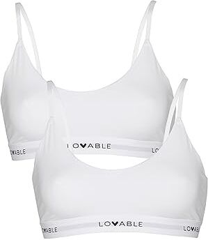 LOVABLE Reggiseno Crop Top Originals con Logo Donna x2, Bianco, S