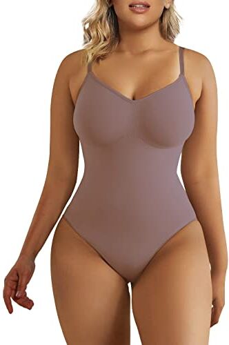 SHAPERX Donna Bodysuit Body Contenitivo Modellante Intimo Snellente Shaper Seamless Shaping Figura Formante Corpetto Shapewear, UK-SZ5215-Umber-2XL/3XL