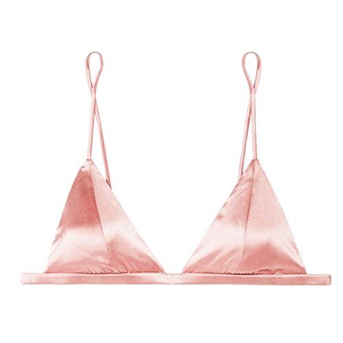 SilRiver Reggiseno a triangolo in seta, da donna, senza ferretto, senza imbottitura, in raso liscio, femminile e funzionale (per coppe da A a C) rosa XL