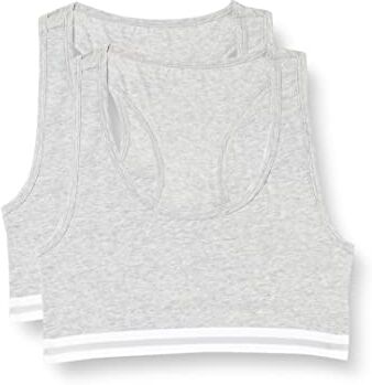 Iris & Lilly Top Corto in Cotone Donna, Pacco da 2, Grigio Puntinato/Bianco, 50